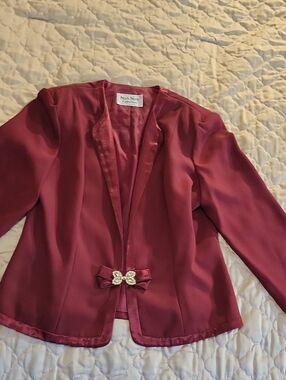 Nah Nah Collection Wine Bow-Accent Open-Front Blazer